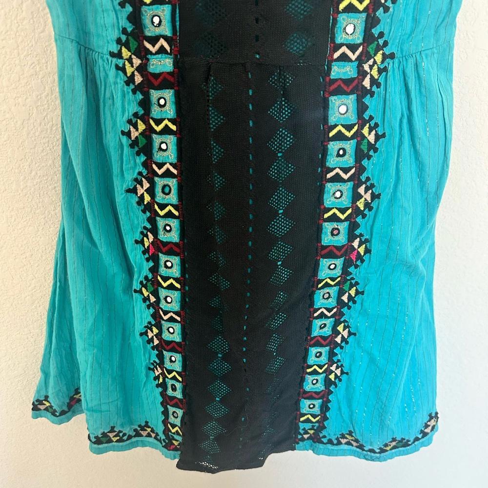Free People Water Lily Embroidered Turquoise Blue Dress 4 - Picture 5 of 9